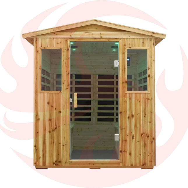 Thermora Deluxe 4-Person Outdoor Infrared Hemlock Sauna With Bluetooth Speakers & LED Lighting (SAK96371) - Phoenix Fire Art Store