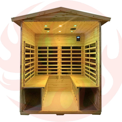 Thermora Deluxe 4-Person Outdoor Infrared Hemlock Sauna With Bluetooth Speakers & LED Lighting (SAK96371) - Phoenix Fire Art Store