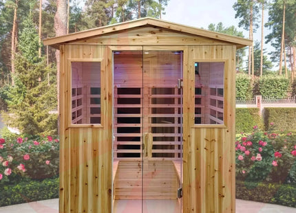 Thermora Deluxe 4-Person Outdoor Infrared Hemlock Sauna With Bluetooth Speakers & LED Lighting (SAK96371) - Phoenix Fire Art Store