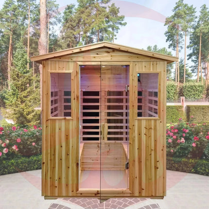Thermora Deluxe 4-Person Outdoor Infrared Hemlock Sauna With Bluetooth Speakers & LED Lighting (SAK96371) - Phoenix Fire Art Store