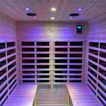 Thermora Deluxe 4-Person Outdoor Infrared Hemlock Sauna With Bluetooth Speakers & LED Lighting (SAK96371) - Phoenix Fire Art Store