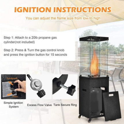41K BTU Outdoor Propane Gas Patio Heater W/ Lockable Wheels (SAK98052) SAKSBY WHOLESALE