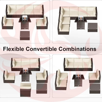 8 Piece Wicker Patio Furniture Set with Fire Pit-3