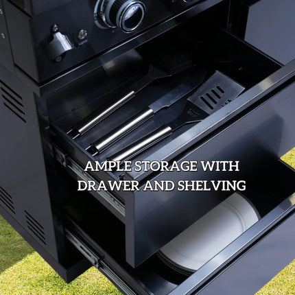 Castelle Flame 43-Inch 6-Burner 85K BTU Stainless Steel Outdoor BBQ Kitchen Island Grill With Wine Cooler, Rotisserie, And Sink (SAK19476) - Phoenix Fire Art Store