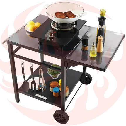 Outdoor Multifunctional Foldable, Portable, Modular Iron Table Top BBQ Grill Dining Cart With Double-Shelf - Phoenix Fire Art Store