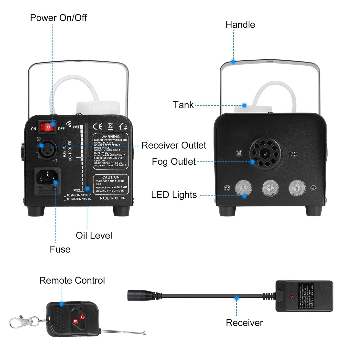 1Pc 400W Fog Machine RGB LED Party Club DJ Fogger Rapid Heating Remote Control Wedding Stage Smoke Machine