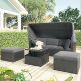 U Style Patio Rectangle Daybed With Canopy, Wicker Sectional Seating - Phoenix Fire Art Store