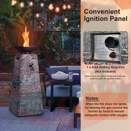 48-Inch Large Outdoor Propane Fire Bowl Column With Cover & Lava Rocks (SAK70938) - Phoenix Fire Art Store