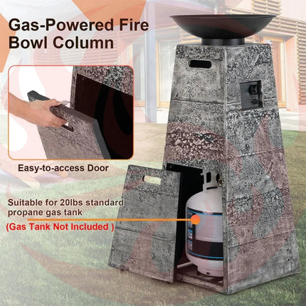 48-Inch Large Outdoor Propane Fire Bowl Column With Cover & Lava Rocks (SAK70938) - Phoenix Fire Art Store