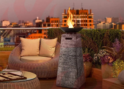 48-Inch Large Outdoor Propane Fire Bowl Column With Cover & Lava Rocks (SAK70938) - Phoenix Fire Art Store