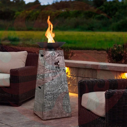 48-Inch Large Outdoor Propane Fire Bowl Column With Cover & Lava Rocks (SAK70938) - Phoenix Fire Art Store