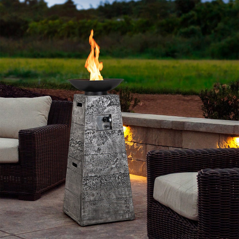 48" Large Outdoor Propane Fire Bowl Column With Cover & Lava Rocks (96173485)