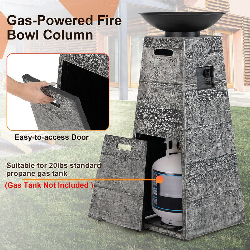 48" Large Outdoor Propane Fire Bowl Column With Cover & Lava Rocks (96173485)