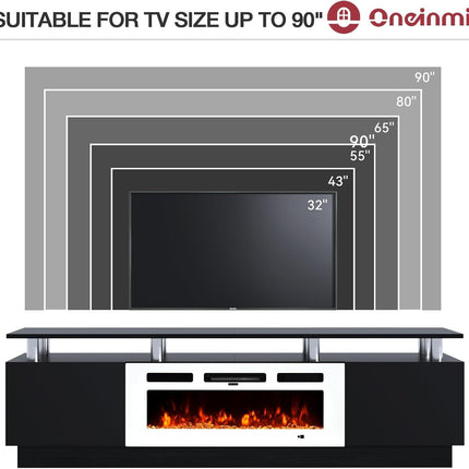 80in Fireplace TV Stand - Black for 90in TV's 5