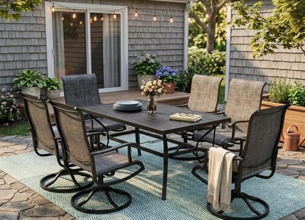 Pamapic Textilene Dining Table with 6 Swivel Chairs (7 Pieces) Pamapic