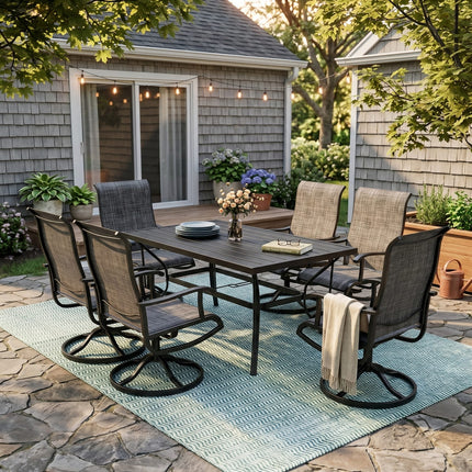 Pamapic Textilene Dining Table with 6 Swivel Chairs (7 Pieces) Pamapic