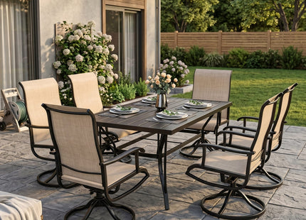 Pamapic Textilene Dining Table with 6 Swivel Chairs (7 Pieces) Pamapic