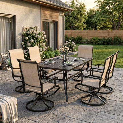 Pamapic Textilene Dining Table with 6 Swivel Chairs (7 Pieces) Pamapic
