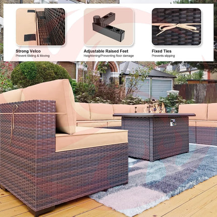 13 Piece Outdoor Patio Furniture Set with Fire Pit-3