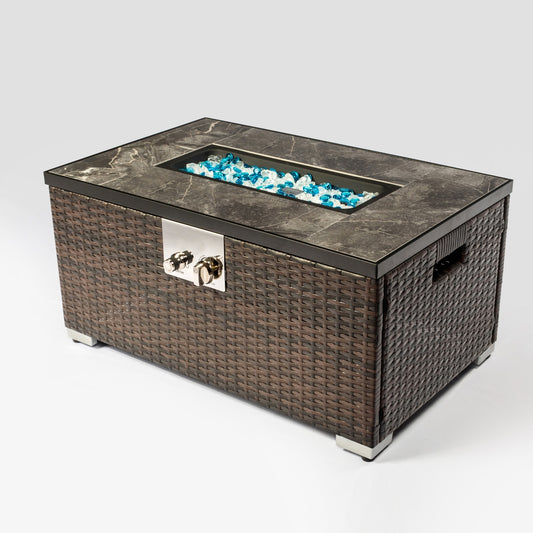 Outdoor Fire Table Propane Pit Rattan With Tile Tabletop - Phoenix Fire Art Store