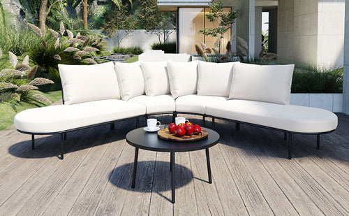 Patio Half-Moon Curved Outdoor Furniture Sofa Set with Coffee Table - Phoenix Fire Art Store