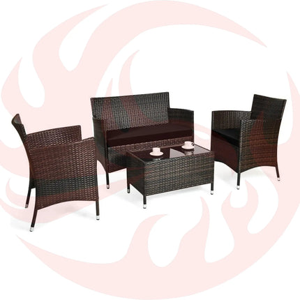 Alora 4-Piece Outdoor Rattan Patio Furniture Set With Cushions & Coffee Table (SAK75463) - Phoenix Fire Art Store
