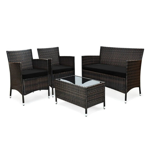 Alora 4-Piece Outdoor Rattan Patio Furniture Set With Cushions & Coffee Table (SAK75463) - Phoenix Fire Art Store
