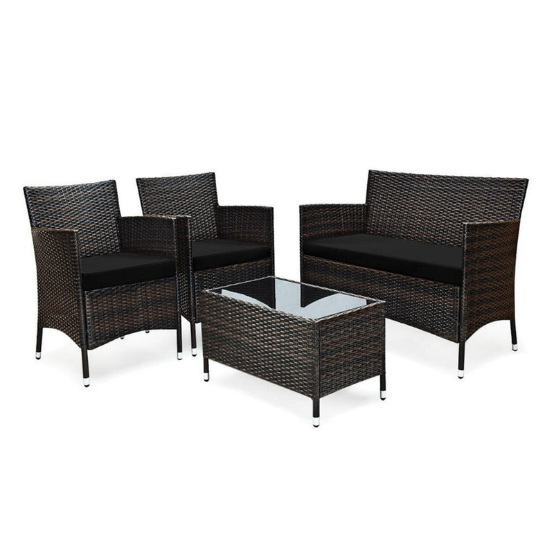 Alora 4-Piece Outdoor Rattan Patio Furniture Set With Cushions & Coffee Table (SAK75463)