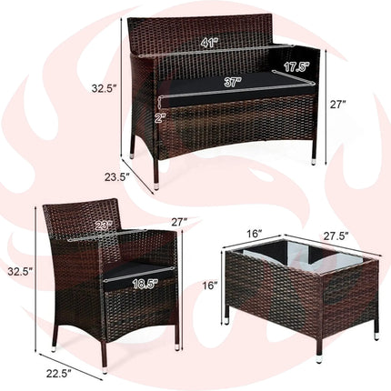 Alora 4-Piece Outdoor Rattan Patio Furniture Set With Cushions & Coffee Table (SAK75463) - Phoenix Fire Art Store