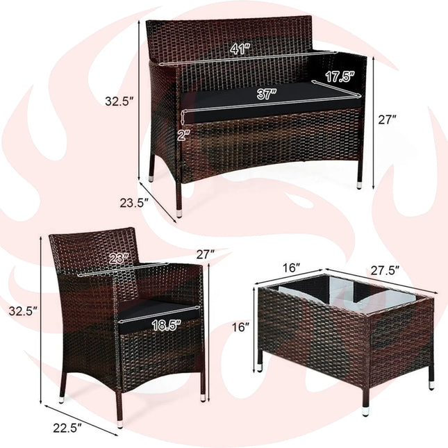 Alora 4-Piece Outdoor Rattan Patio Furniture Set With Cushions & Coffee Table (SAK75463) - Phoenix Fire Art Store