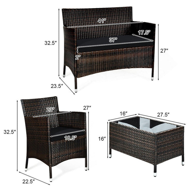 Alora 4-Piece Outdoor Rattan Patio Furniture Set With Cushions & Coffee Table (SAK75463)