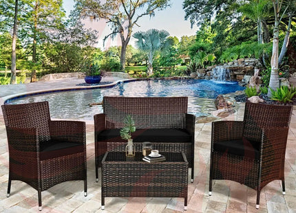 Alora 4-Piece Outdoor Rattan Patio Furniture Set With Cushions & Coffee Table (SAK75463) - Phoenix Fire Art Store