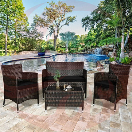 Alora 4-Piece Outdoor Rattan Patio Furniture Set With Cushions & Coffee Table (SAK75463) - Phoenix Fire Art Store