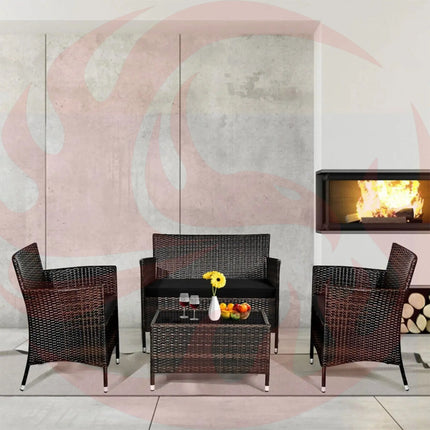 Alora 4-Piece Outdoor Rattan Patio Furniture Set With Cushions & Coffee Table (SAK75463) - Phoenix Fire Art Store