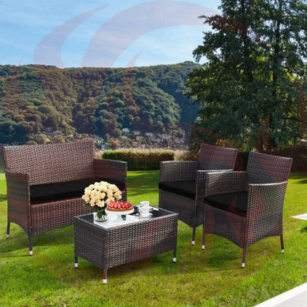 Alora 4-Piece Outdoor Rattan Patio Furniture Set With Cushions & Coffee Table (SAK75463) - Phoenix Fire Art Store