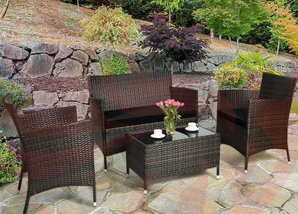 Alora 4-Piece Outdoor Rattan Patio Furniture Set With Cushions & Coffee Table (SAK75463) - Phoenix Fire Art Store