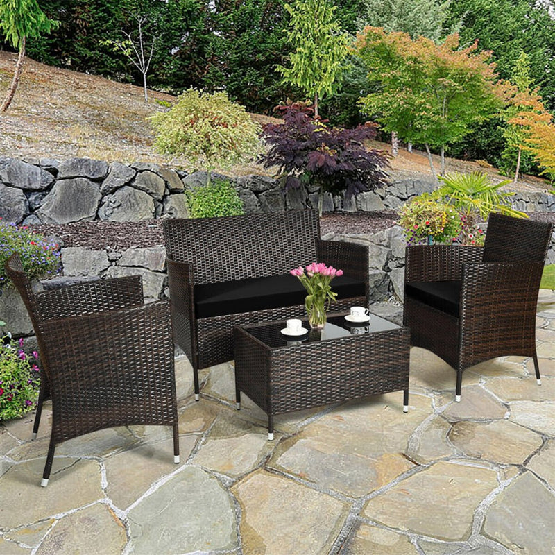 Alora 4-Piece Outdoor Rattan Patio Furniture Set With Cushions & Coffee Table (SAK75463)