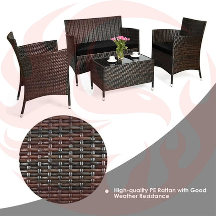 Alora 4-Piece Outdoor Rattan Patio Furniture Set With Cushions & Coffee Table (SAK75463) - Phoenix Fire Art Store