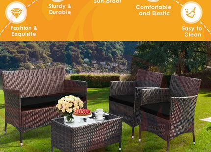 Alora 4-Piece Outdoor Rattan Patio Furniture Set With Cushions & Coffee Table (SAK75463) - Phoenix Fire Art Store