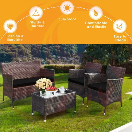 Alora 4-Piece Outdoor Rattan Patio Furniture Set With Cushions & Coffee Table (SAK75463) - Phoenix Fire Art Store