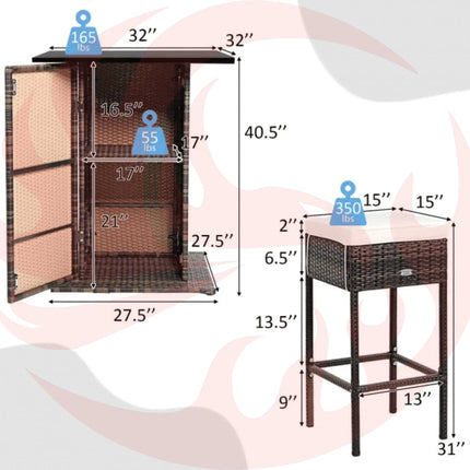 5 PCS Patio Rattan Bar Table Stool Set With Hidden Storage Shelf & Cushions (SAK14645) - Phoenix Fire Art Store