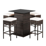 5 PCS Patio Rattan Bar Table Stool Set With Hidden Storage Shelf & Cushions (SAK14645)
