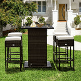 5 PCS Patio Rattan Bar Table Stool Set With Hidden Storage Shelf & Cushions (SAK14645)