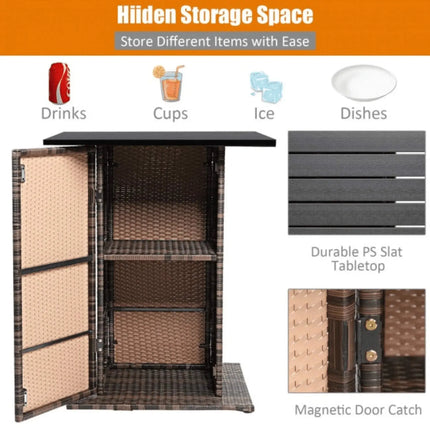 5 PCS Patio Rattan Bar Table Stool Set With Hidden Storage Shelf & Cushions (SAK14645) - Phoenix Fire Art Store
