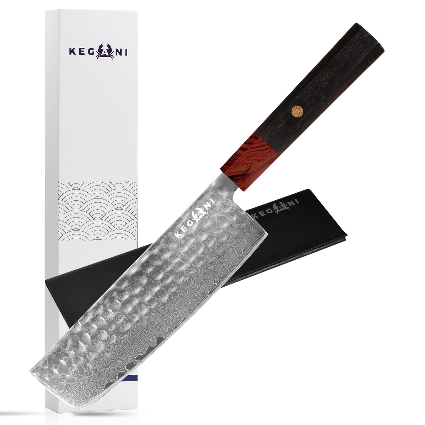 Kegani Damascus Japanese Chef Knife, 67 Layer VG-10 Natural Hammered with Rosewood Handle - Phoenix Fire Art Store