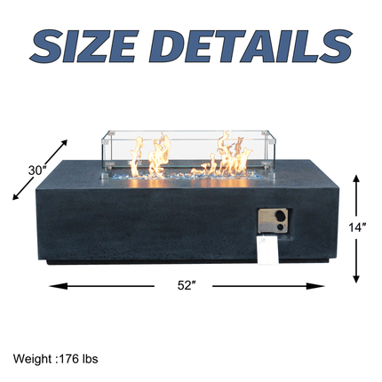 Alora 52" Outdoor Concrete Liquid Propane Rectangular Fire Pit Table (SAK84314)
