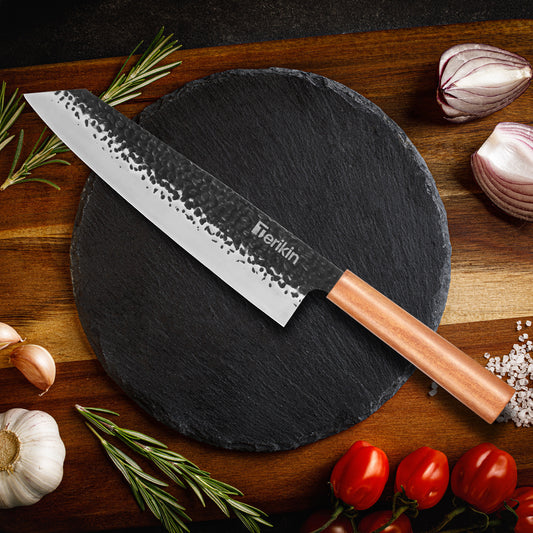 Professional Kiritsuke Santoku Chef Knife, 9 Inch German High Carbon Stainless Steel EN1.4116 with Sheath & Case - Phoenix Fire Art Store