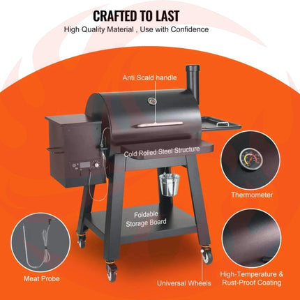 53" Heavy-Duty Portable Wood Pellet BBQ Grill With Cart (SAK93641) - Phoenix Fire Art Store