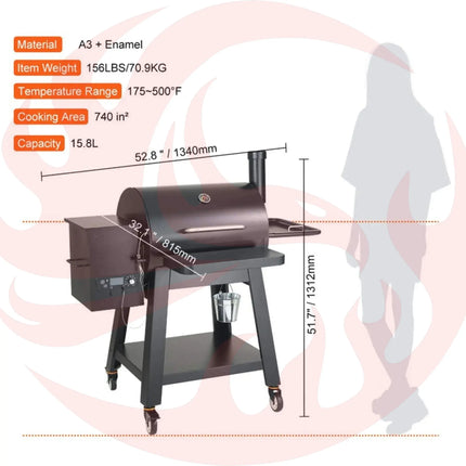 53" Heavy-Duty Portable Wood Pellet BBQ Grill With Cart (SAK93641) - Phoenix Fire Art Store