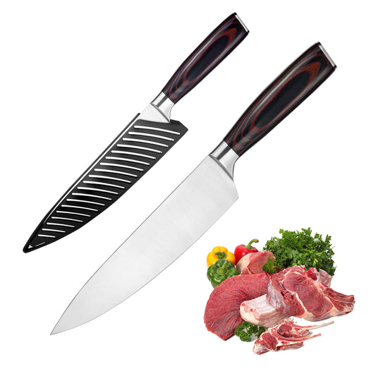 Kegani Japanese Chef Knife 8 Inch - Chef's High Carbon Stainless Steel Knife - Rosewood Full Tang with Sheath - Phoenix Fire Art Store